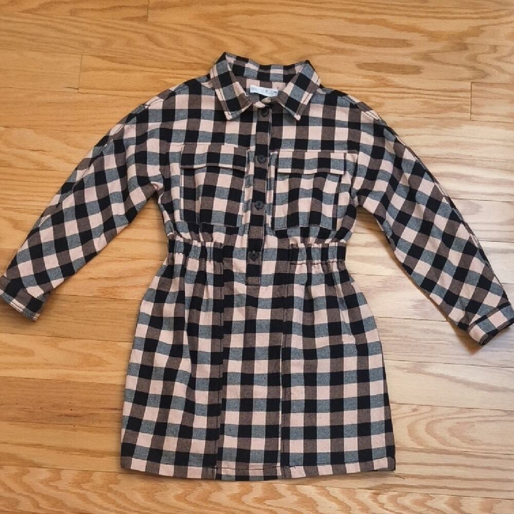 Zara Kids, Black & Pastel Pink Plaid/Checkered Dress, Size 10 NWOT